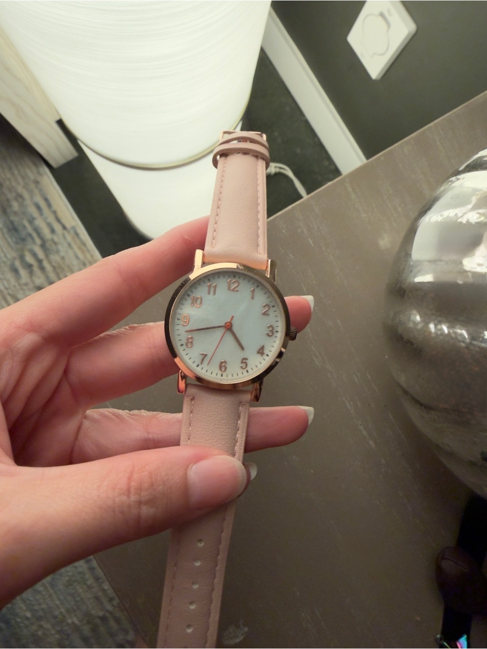 Pink Leather Strap Watch with Rose Gold Case